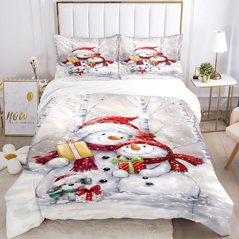 3Pcs Snowman Family Winter Scene Bedding Sets For All Sizes New 3D Printed Bed Cover Comforter Duvet Cover Pillowcase Bedroom Decoration