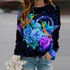 Fall Autumn Women'S Fashion O Neck Long Sleeve T-Shirt Loose Clothes Green Chrysanthemum Butterfly Print T Shirt For Girls Street