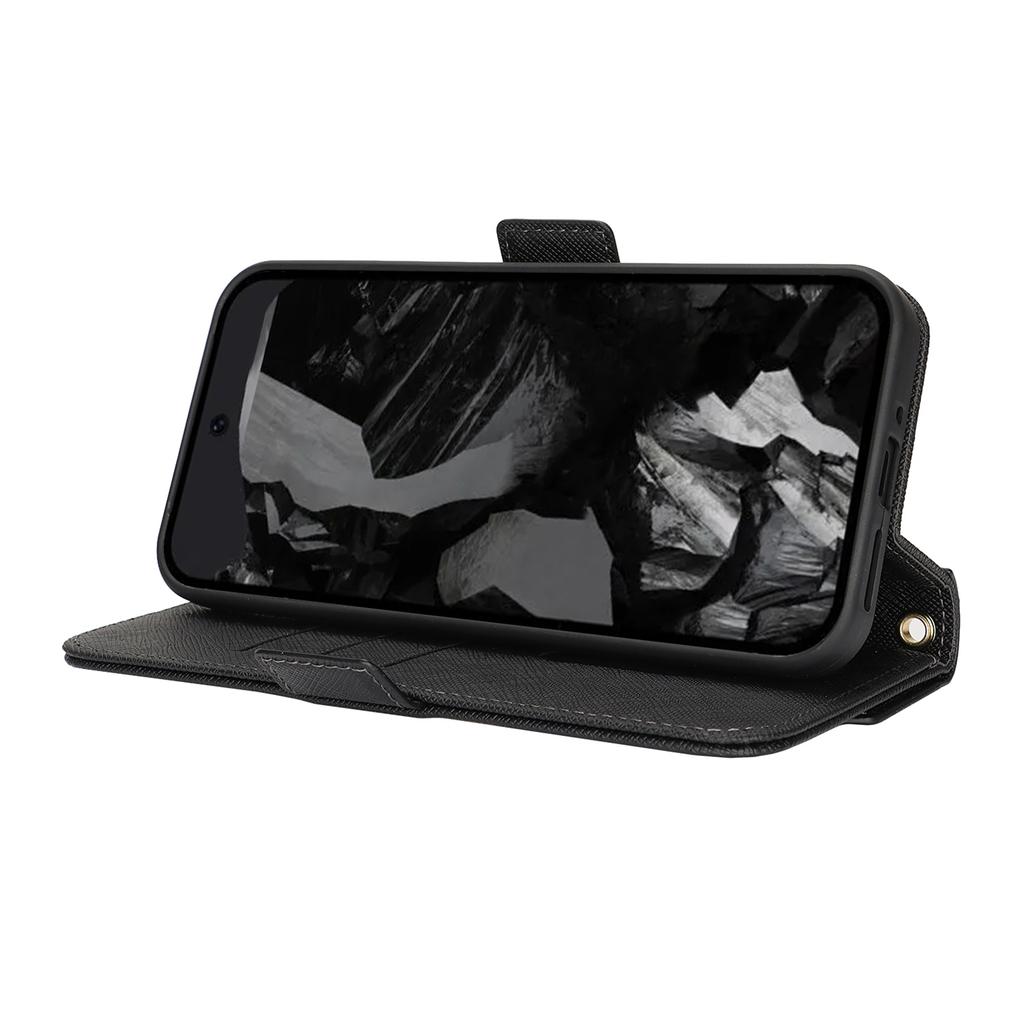 Чехол-подставка для Google Pixel 9/9 Pro, кошелек из искусственной кожи с перекрестной текстурой, чехол для телефона с плечевым ремнем/зеркальцем для макияжа