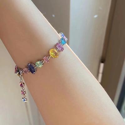 Новые сверкающие красочные браслеты с кристаллами для женщин, корейский браслет с металлической цепочкой из циркона, вечерние украшения, подарок на день Святого Валентина