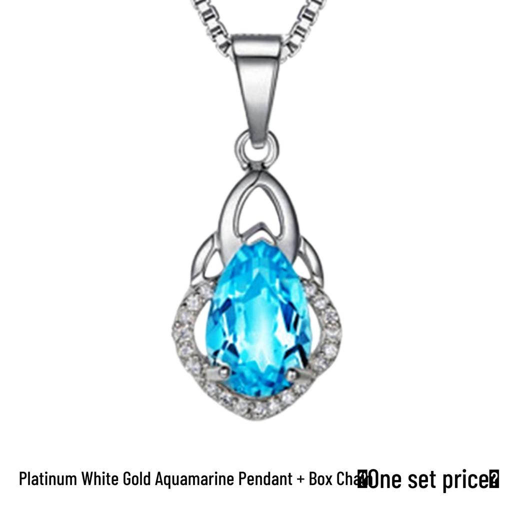 Ожерелье Yi Hua Капля Морской Голубой Топаз и Кристалл для Женщин