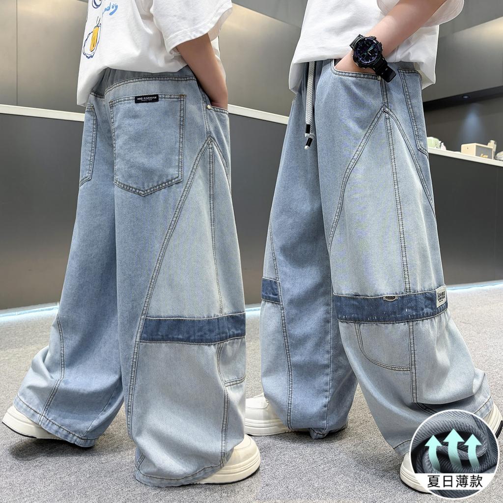 Boys' jeans summer 2026 new children's summer pants thin, medium to large, cool and wide leg pants trendy