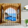 Окно Снаружи Лес Мост Весенний Пейзаж Креативность Шторка для Душа Дзен Камень Дерево Здание Пейзаж Тканевые Шторы С Крючком