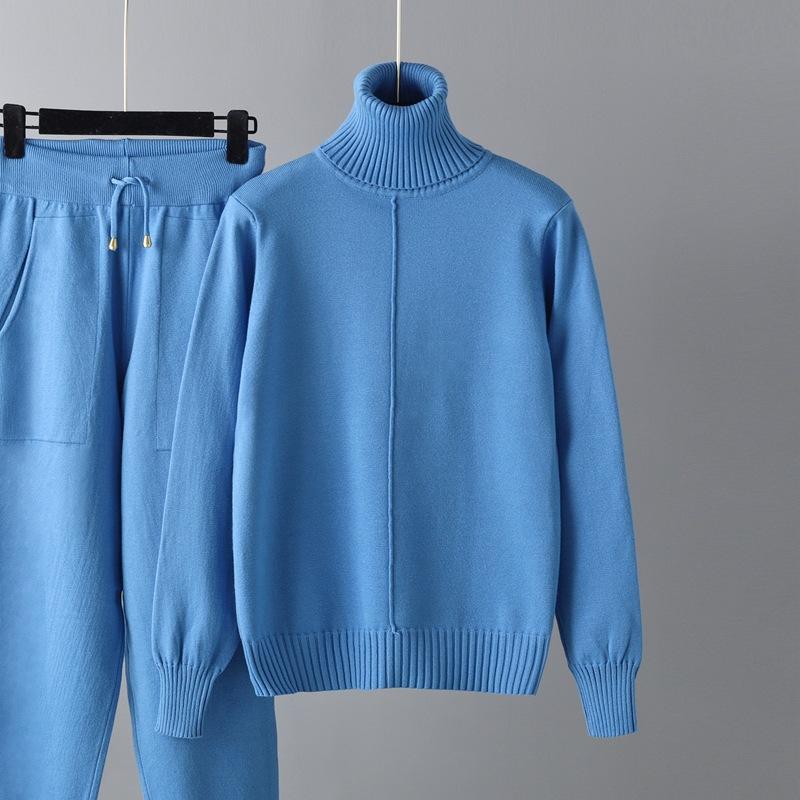 QICED Повседневный и модный осенне-зимний трикотажный комплект из двух предметов с высоким воротом и однотонным свитером