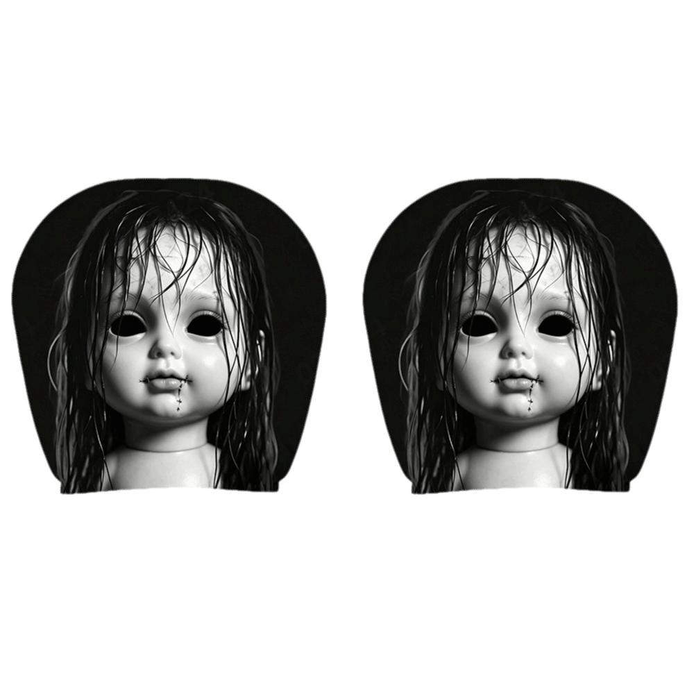 2Pcs Black Car Headrest Cover Scary Face Printing Car Headrest Protector Car Seat Cover  Halloween