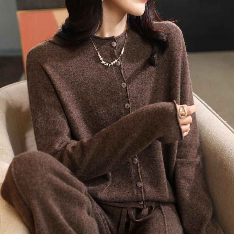 Ready-to-wear Round-neck Wool Cardigan for Women In Autumn and Winter Style Multi-button Cashmere Knitted Jacket Loose and Versatile Sweater