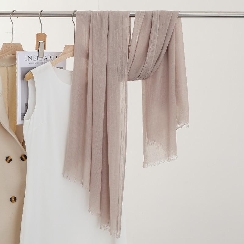 Однотонный тонкий шарф Женская солнцезащитная шаль Однотонный простой Имитация хлопка и льна Шелковый шарф Пряжа высокого класса