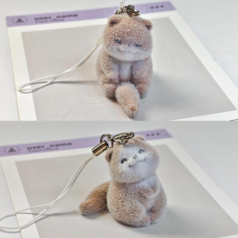 Lovely 3D Flocked Otter Pendant Keychain Cute Cartoon Backpack Charm Animal Keyring Bag Hanging Decoration Accessories
