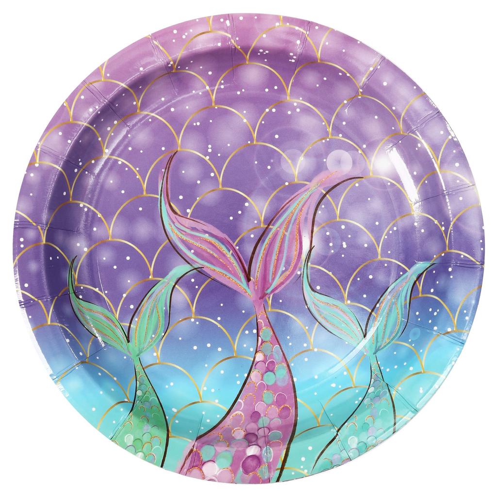 Purple Mermaid Tail Disposable Tableware Happy Under The Sea Mermaid Girl Birthday Napkins Plates Little Mermaid Birthday Decor