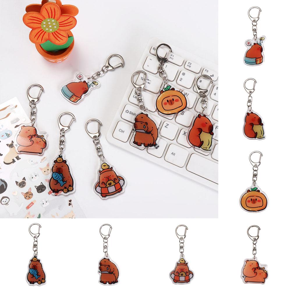 Cartoon Capybara Cartoon Capybaras Keyring Acrylic Kapibala Keyrings  Hanging Accessory