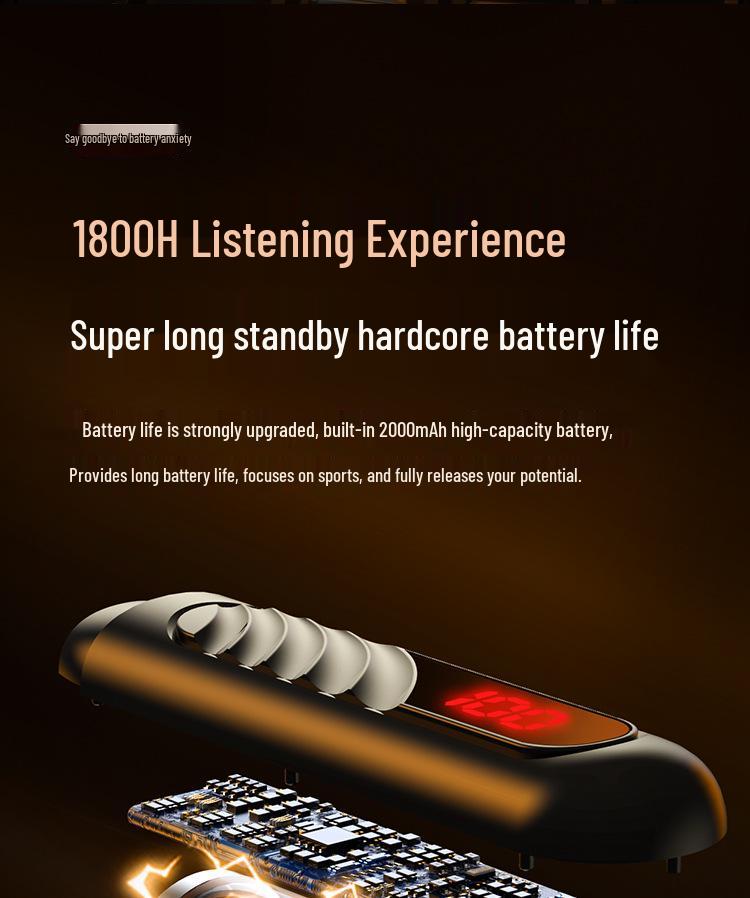 Спортивные Bluetooth-наушники-ожерелье BT-8 со слотом для карты, аккумулятором большой емкости, цифровым дисплеем и шумоподавлением