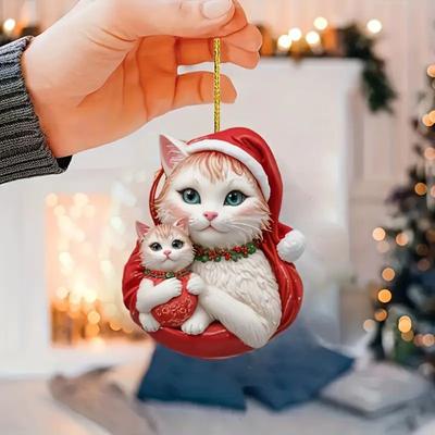 Рождественский кулон 2D акриловый кот в рождественской шляпе шарм подвеска для автомобиля украшение усилитель праздничной атмосферы