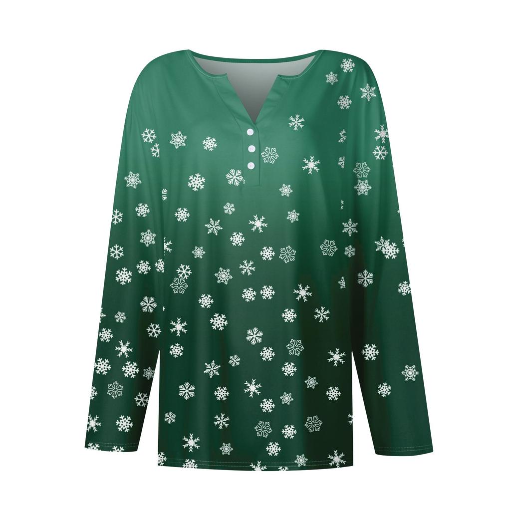 Длинные рукава женские топы с цветочным принтом винтажная мода повседневные свободные с V-образным вырезом рубашки больших размеров Рождество