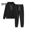 2 Pcs/Set Women Hoodie Pants Suit Solid Color Plush Long Sleeves Thick Top Elastic Waist Ankle-banded Trousers Sport Fitness Outfit Fall Winter