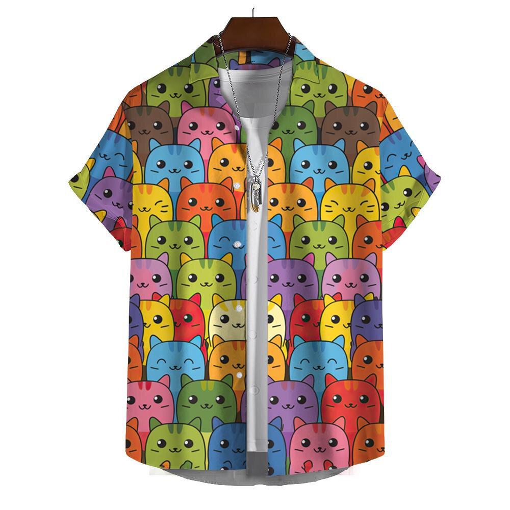 Funny Men's Shirts For Men 3d Cute cat Print Tops Casual Men's Clothing Summer Short Sleeved Tops Tee Loose Oversized Shirt