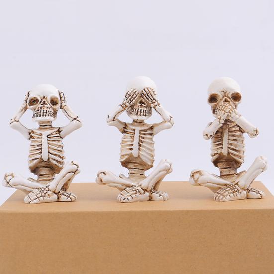 3 шт. Украшения в виде черепа, статуэтки скелетов для йоги из смолы, статуэтка «Слышу, вижу, не говорю, не злу», готический домашний декор на Хэллоуин для коллекционеров черепов