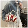 Women's Faux Leather Color Block Stripe Shoulder Bag Summer New Semi Circle Clutch Handbag Trendy Bowler Purse