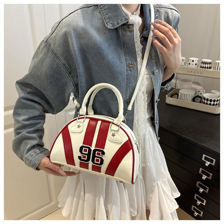 Women's Faux Leather Color Block Stripe Shoulder Bag Summer New Semi Circle Clutch Handbag Trendy Bowler Purse