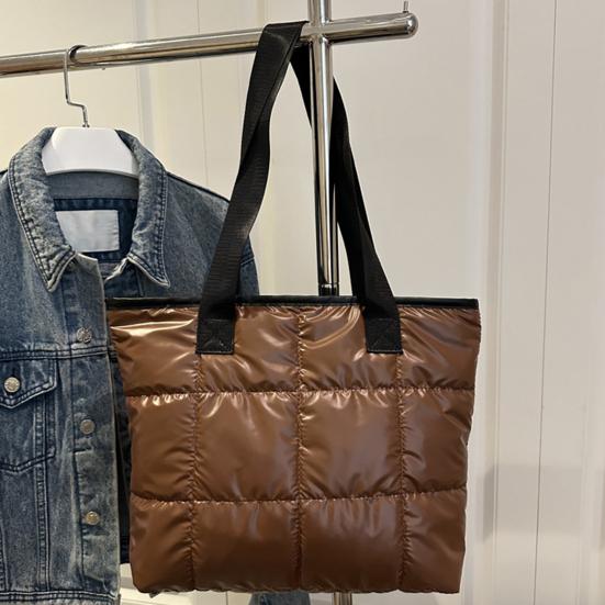 Сумка-тоут женская стеганая на плечо глянцевая пухлая сумочка легкая застежка-молния кошелек для работы путешествий спортзала шопинга