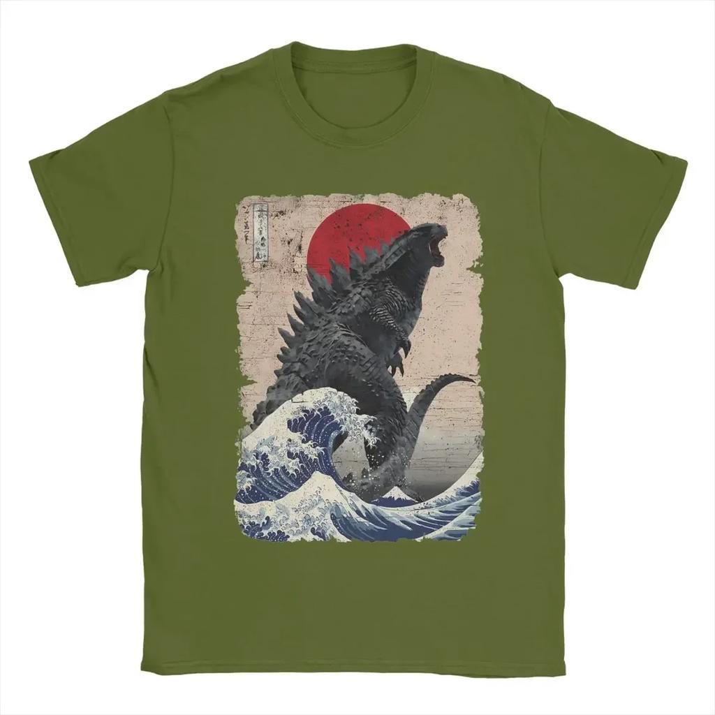 Футболки с коротким рукавом Уникальная японская футболка Godzillaed Great Wave S-5XL Одежда с графическим принтом летняя мужская футболка с круглым вырезом из чистого хлопка