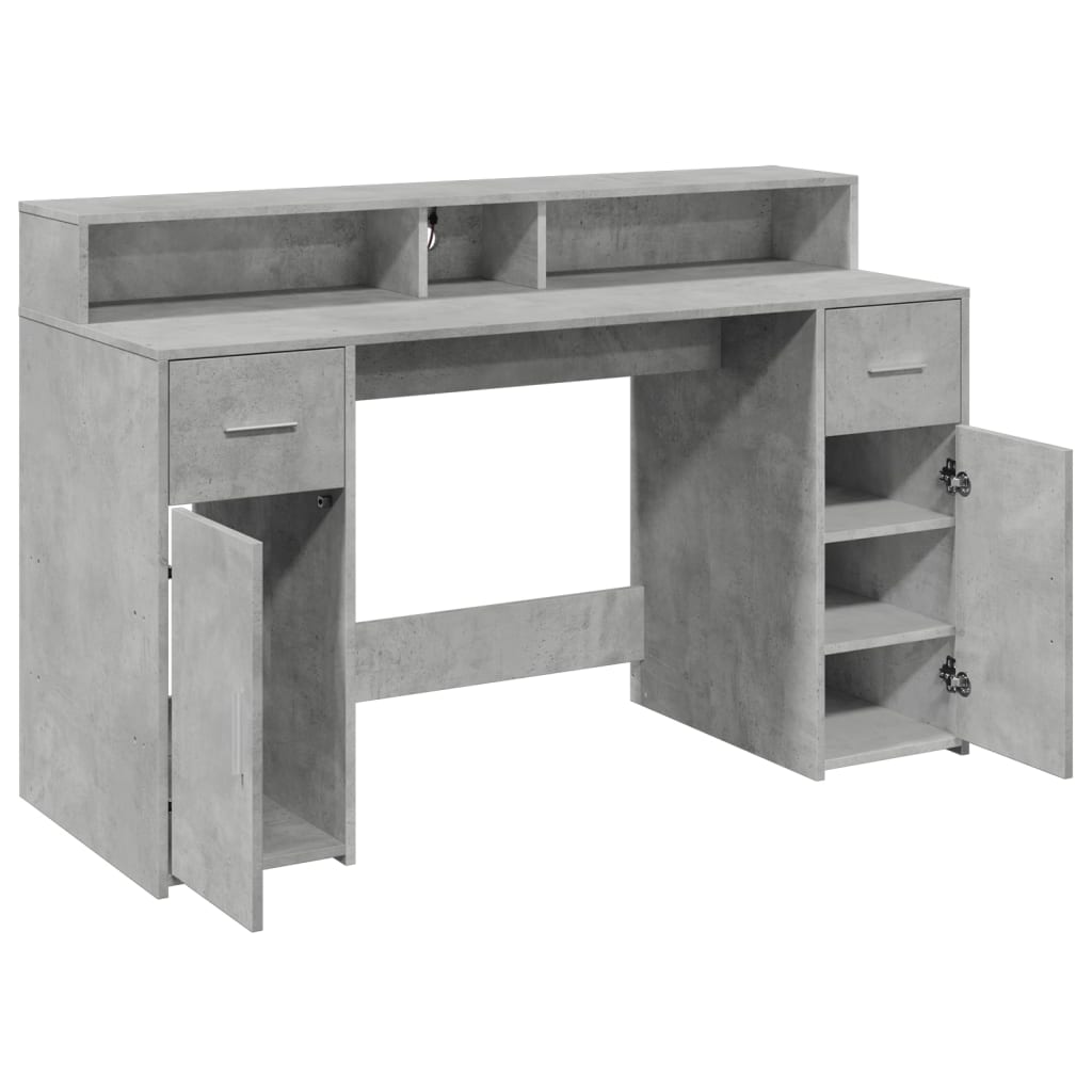 LED Desk in Concrete Grey 140 x 55 x 91 cm Particleboard