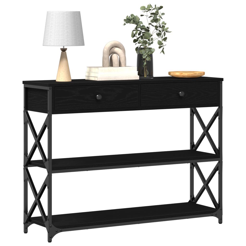 Console Table with Shelf Black Oak Look 100 x 28 x 75 cm