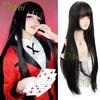 WTB черный длинный прямой синтетический парик женский модный прямой парик челка лолита вечеринка хэллоуин длинный прямой парик