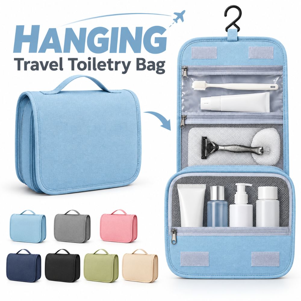 Foldable Travel Cosmetic Bag 2-Fold Makeup Organizer Portable Hanging Toiletry Bag Travel Storage