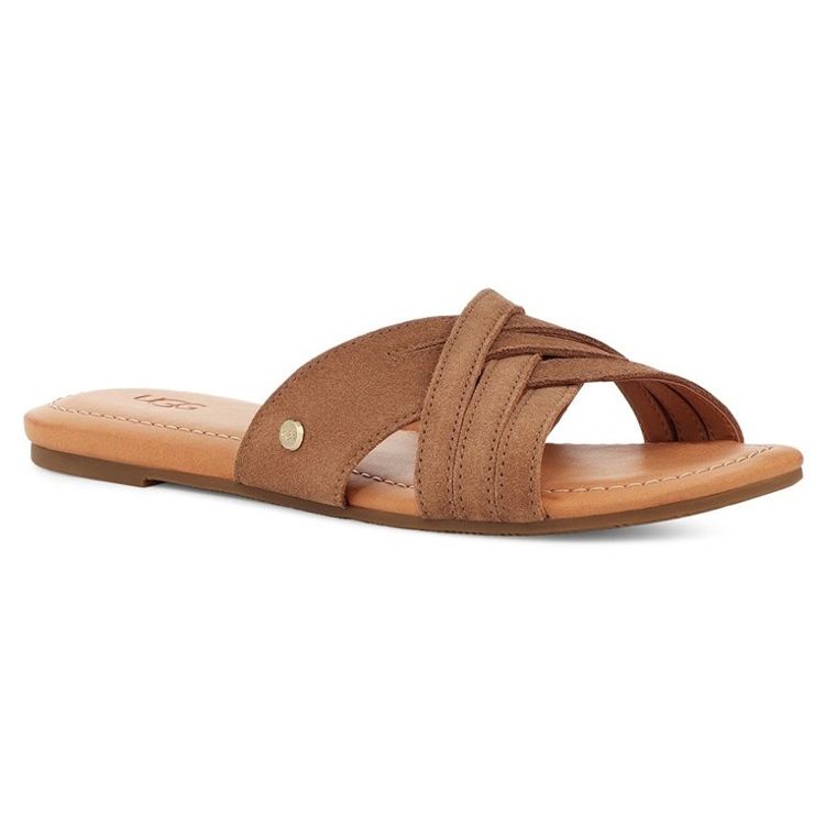 UGG Kenleigh Slide двухслойные легкие удобные модные тапочки из коровьей кожи женские тапочки каштановые 1142710-CHE