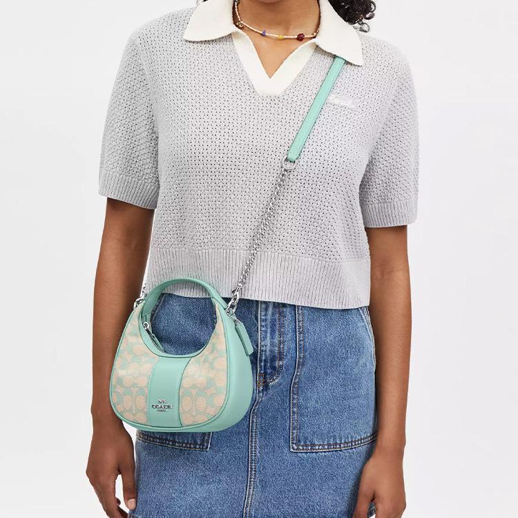 Coach Carmen 20 Metallic Logo Zipper Closure Signature Jacquard And Smooth Leather Handheld Shoulder Crossbody Bag Small Women bags CT773-SVVSW