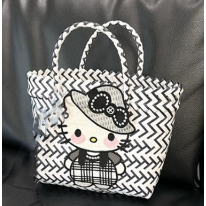 Square Hand-held Woven Basket, Plastic Woven Vegetable Basket, Waterproof and Large-capacity Wedding Birthday Party Woven Handbag.
