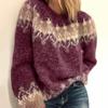 Women O-Neck Long Sleeve Fashion Print Patchwork Knitted Warm Sweater