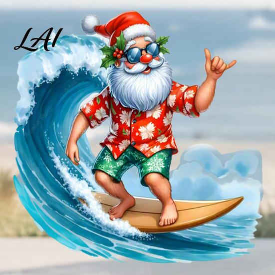 Outdoor Balcony Window Decor Christmas Surfing Santa Claus Static Glass Sticker Tropical Waterproof PVC Decal for Sunproof Surface Decals Home Store