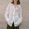 Женский легкий кардиган-рубашка с длинным рукавом из чистого льна - Минималистичный, однотонный, свободного кроя, летний стиль с лацканами