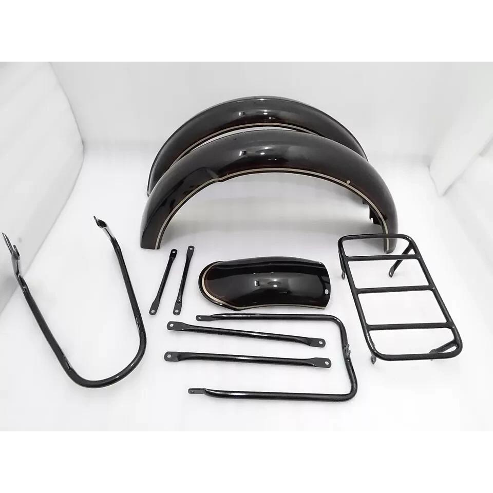 NORTON 16H BLACK PAINTED STEEL MUDGUARD SET & STAYS WITH DUAL LINE |Fit For