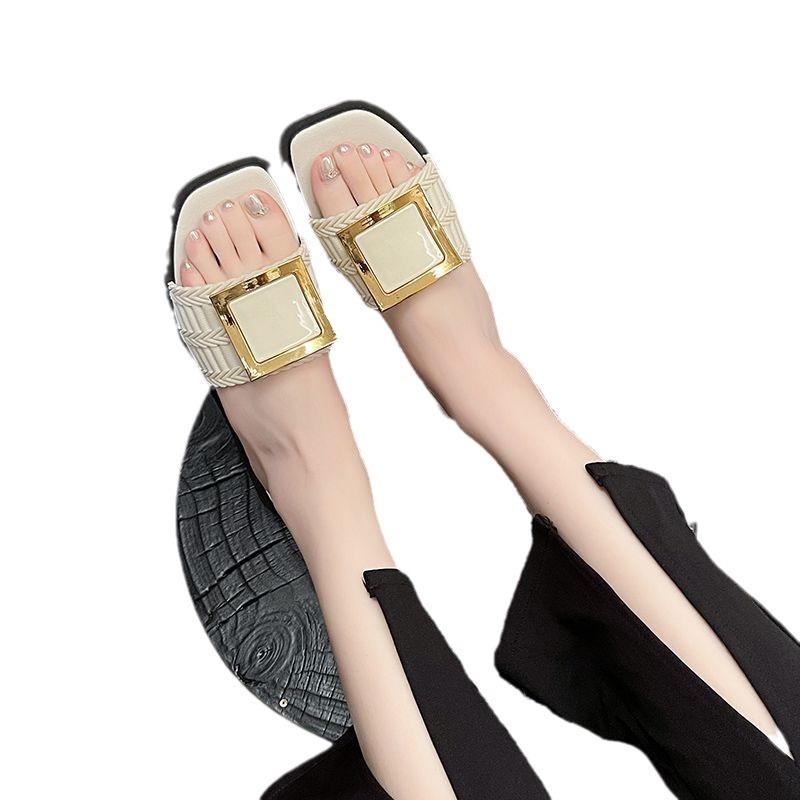 Новые модные универсальные тапочки корейского выпуска для женской летней верхней одежды, домашние нескользящие студенческие тапочки на плоской подошве