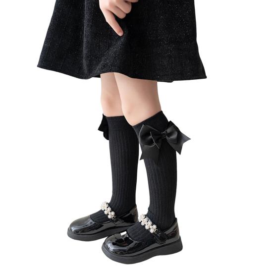 1 пара детских хлопковых гольфов с бантиками до колена, хлопковые длинные носки, очаровательные дышащие носки до середины икры для малышей 3-12 лет