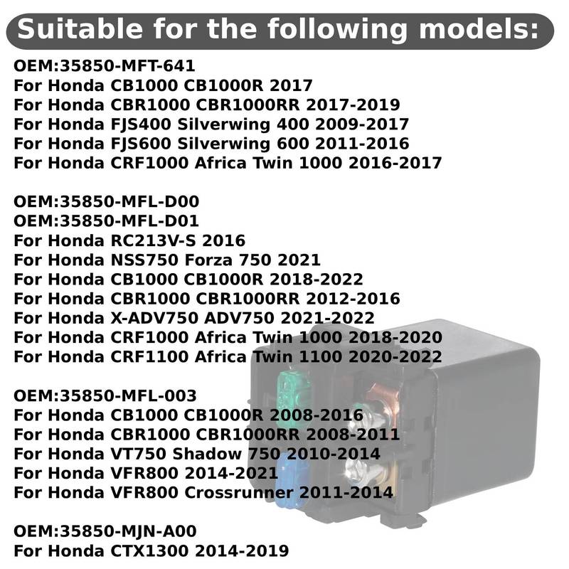 Motorcycle Relay Switch For Honda CB1000R CBR1000 CBR1000RR FJS400 Silverwing 400 FJS600 CRF1000 Twin 1000 35850-MFT-641