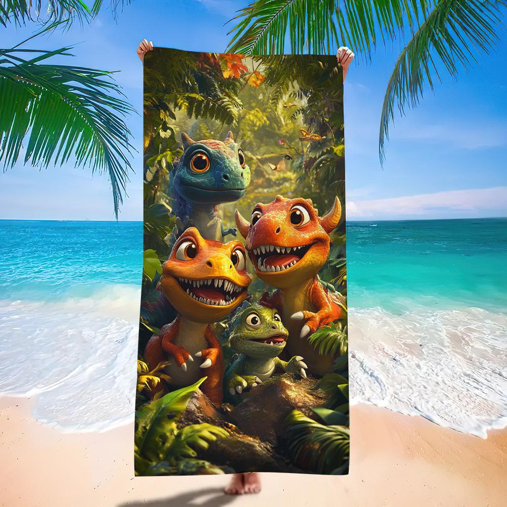 European And American Little Dinosaur Cartoon Beach Towel Digital Printing Factory Toy Printing Bath Towel Microfiber Children'S