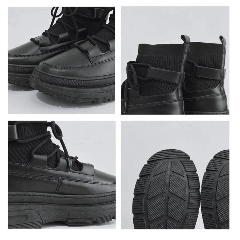 Новые осенне-зимние носки, ботинки, мужские ботильоны, черные туфли на платформе для мужчин, меховые, массивные, панк, мотоциклетные ботинки, готические туфли