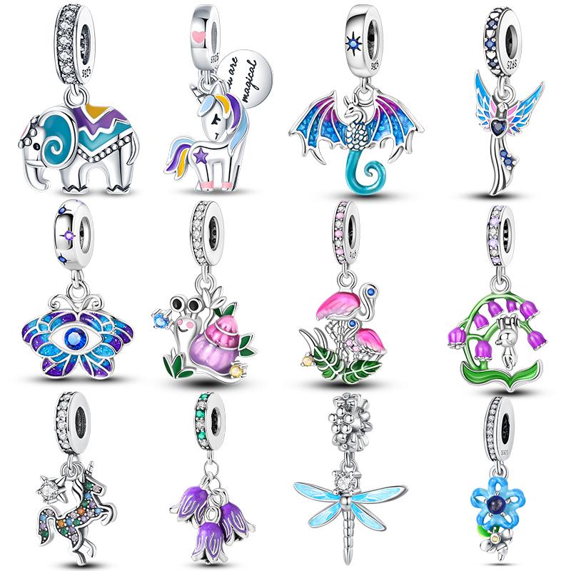 copper Unicorn Fairy Insect Flower Bead Charms Suitable Compatible With Pandora Authentic Bracelets Diy Jewellery Birthday Gift Anniversary