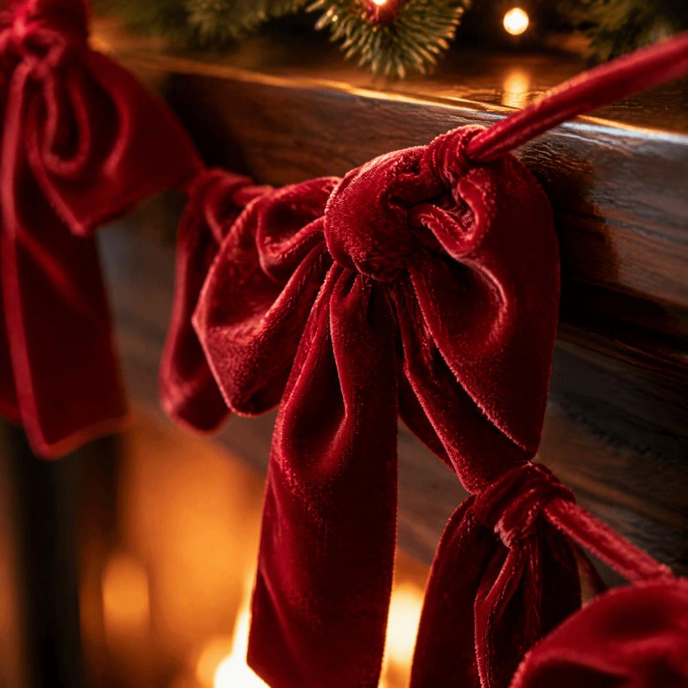 Soft Christmas Velvet Party Bow Creative Velvet Bow Garland Banner Wedding Decor