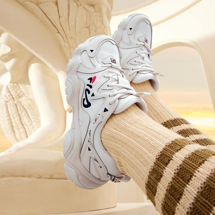 Women's Sneakers FILA Fluid 4 Lightweight Height Increasing Low top Casual Shoes Women's Antique White