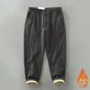 Winter Warm Pants Japanese Style Men's Pants Daily Casual Fleece Pants Straight Gray Pants Simple Thicken Men Trousers
