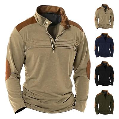 Осень-Весна, мужская толстовка, соответствующий цвету, в стиле пэчворк, на молнии с воротником-стойкой, ретро-пуловер с длинным рукавом, мягкий дышащий мужской повседневный топ средней длины