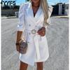 Women's Fashion Summer Spring Solid Color Print 1/2 Sleeves POLO Neck High Waist Casual Dresses