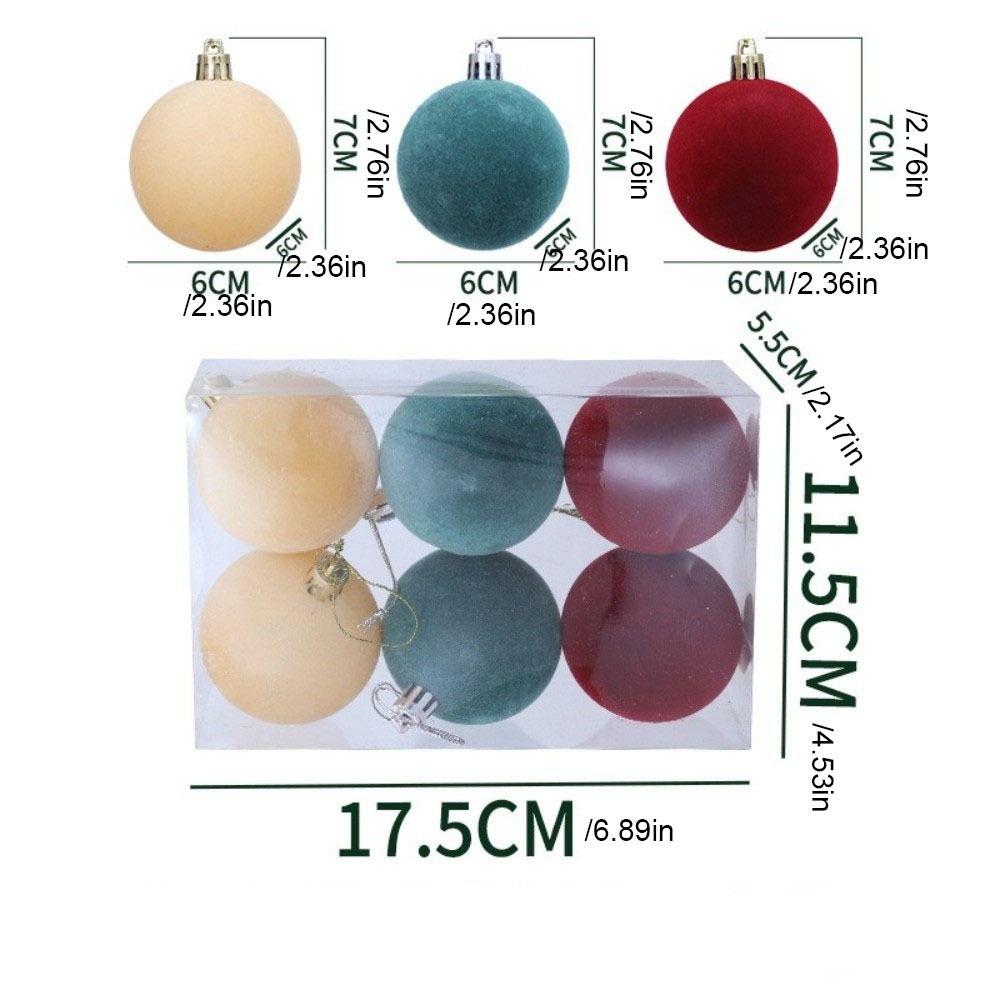6Pcs/set Shatterproof Flocked Christmas Ball Pendant Xmas Tree Hanging Ornament Home New Year Decor