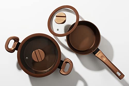 PEARL METAL VISIONS 16см Соусник со стеклянной крышкой, Подходит для индукционных плит, Золотое покрытие, CP-8807