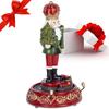 Christmas Nutcracker Figurine with LED Lights & Rotating Train, Music Box Village Decoration, Collectible Xmas Table Ornament