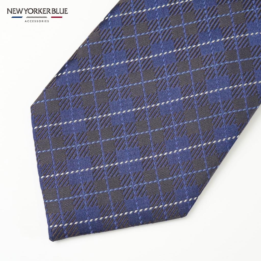 [New Yorker Blue] Галстук в клетку "Windowpane Check" от New Yorker Blue NB921084 Коричневый Один размер Стиль делового костюма Подарок